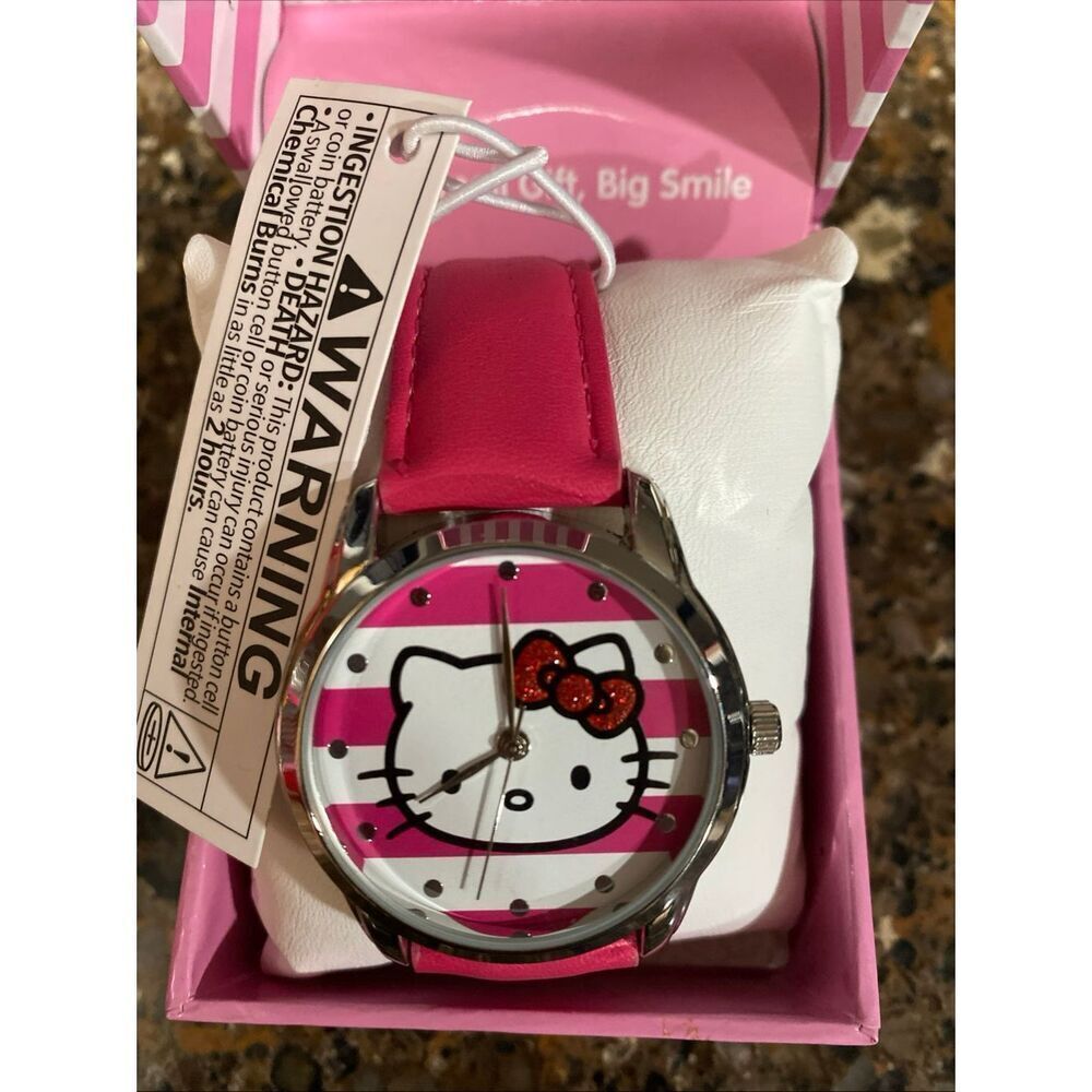 Hello Kitty Watch Silver Face, Pink Strap, Red Bow New In Box/ NWT - Picture 2 of 7
